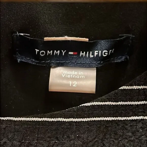 Tommy Hilfiger Halter Midi Dress Crinkle Gauze Belted Striped Black Gray 12 NWOT - Picture 16 of 16